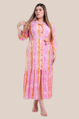 Vestido Estilo Tie-Dye Tonos Naranjas y Rosas
