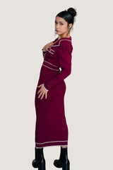 Vestido Largo Trama Contrast Tinto