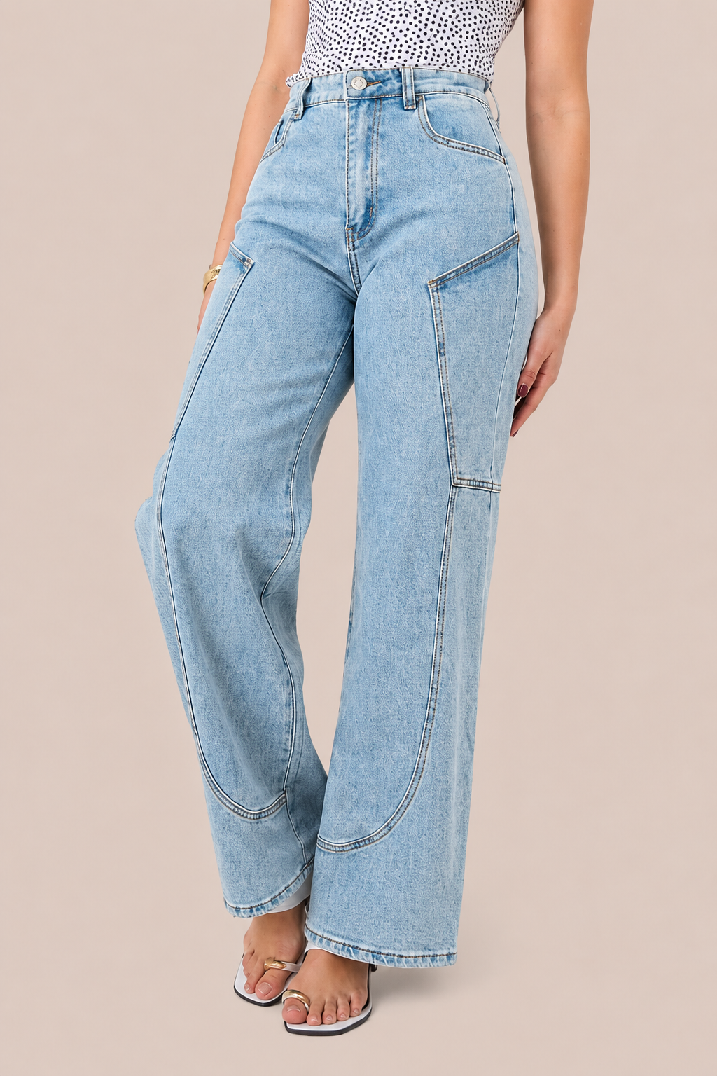 JEANS CARGO WIDE LEG CELESTE