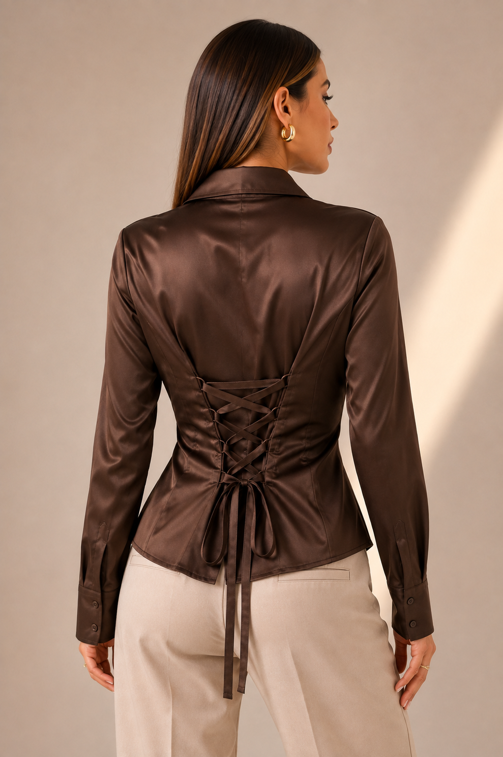 CAMISA MOCHA LACE-UP