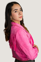 Chamarra Estilo Vaquero con Estoperoles Metálicos "Rebel Chic" Rosa
