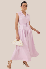 Vestido Rosa Sin Mangas Con Cuello de Solapas Clásico