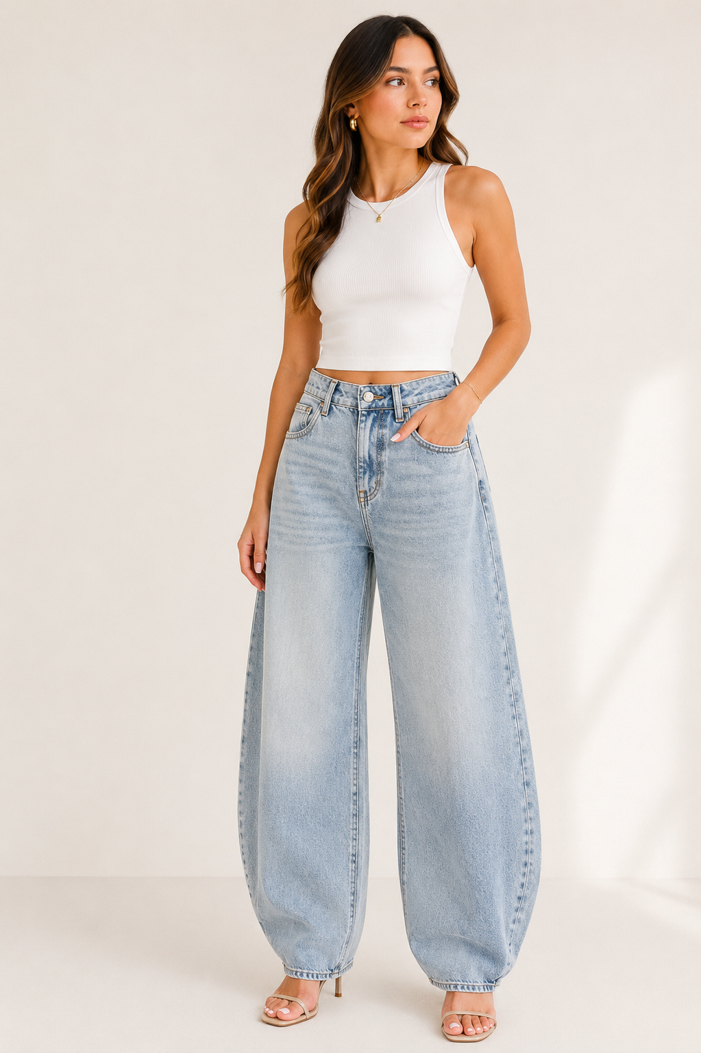 SKY BLUE BARREL JEANS