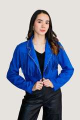 Chamarra Estilo Vaquero con Estoperoles Metálicos "Rebel Chic" Azul