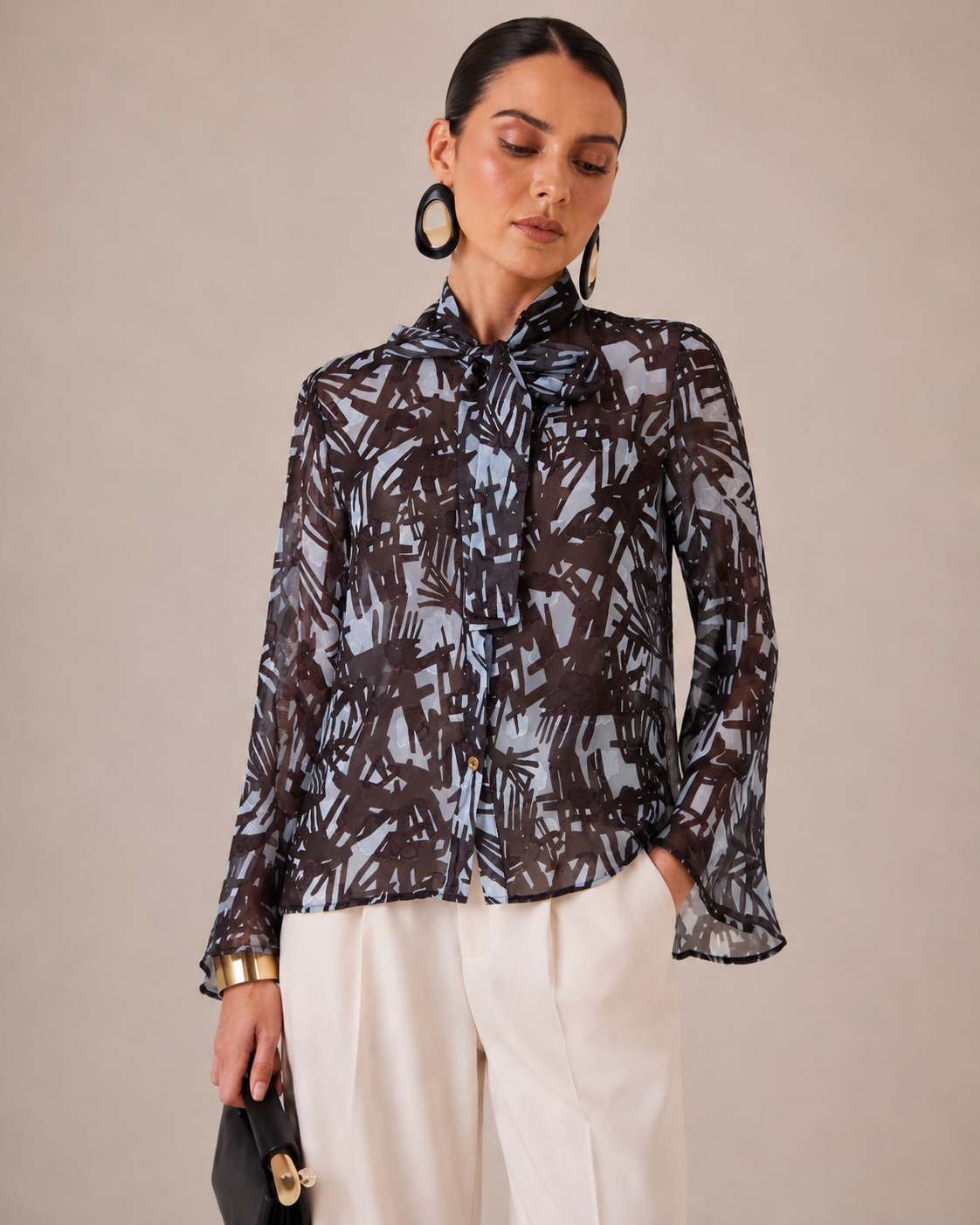 BLUSA ABSTRACT BOW BLUE