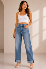 LIGHT WASH CUFF DENIM
