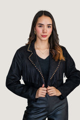 Chamarra Estilo Vaquero con Estoperoles Metálicos "Rebel Chic" Negro