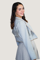 Chamarra Estilo Vaquero con Estoperoles Metálicos "Rebel Chic" Gris