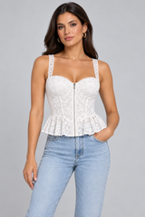 CORSET BLANCO DE ENCAJE FLORAL CON VOLANTES