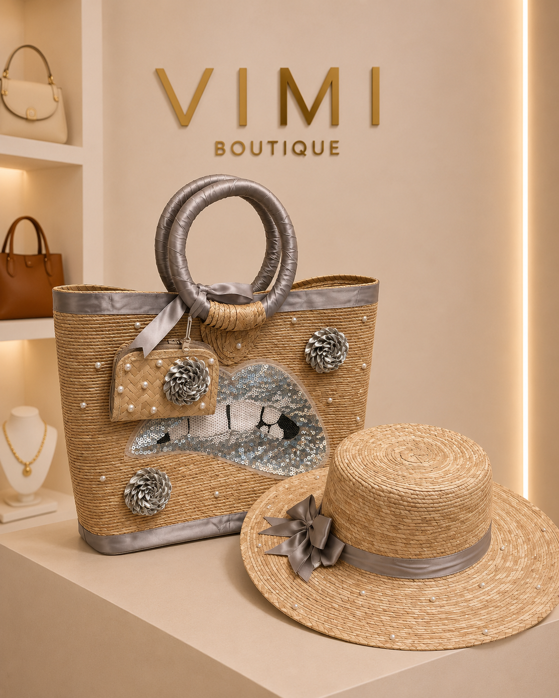 CONJUNTO BOLSO Y SOMBRERO NATURAL