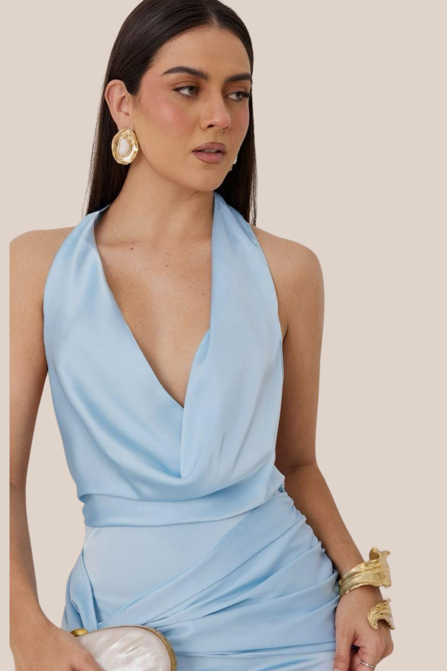 Vestido Azul Cuello Halter Satin