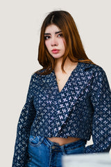 Chamarra de Mezclilla con Aplicaciones de Lentejuelas Azul marino