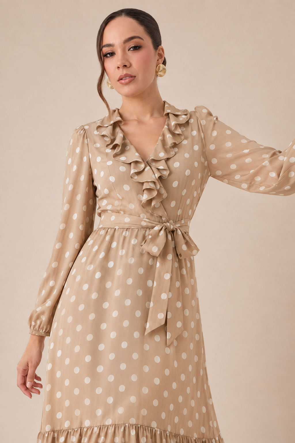 VESTIDO LUNARES CAMEL