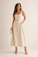 VESTIDO MIDI MARFIL CLÁSICO