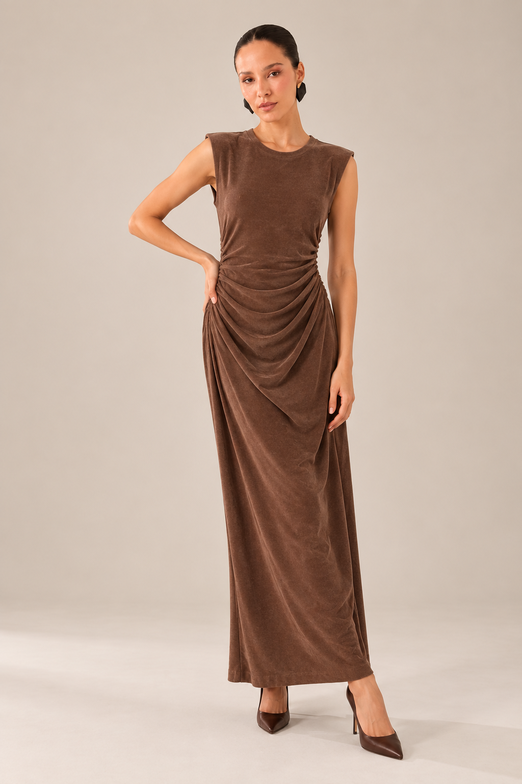 VESTIDO MOCHA DRAPÉ