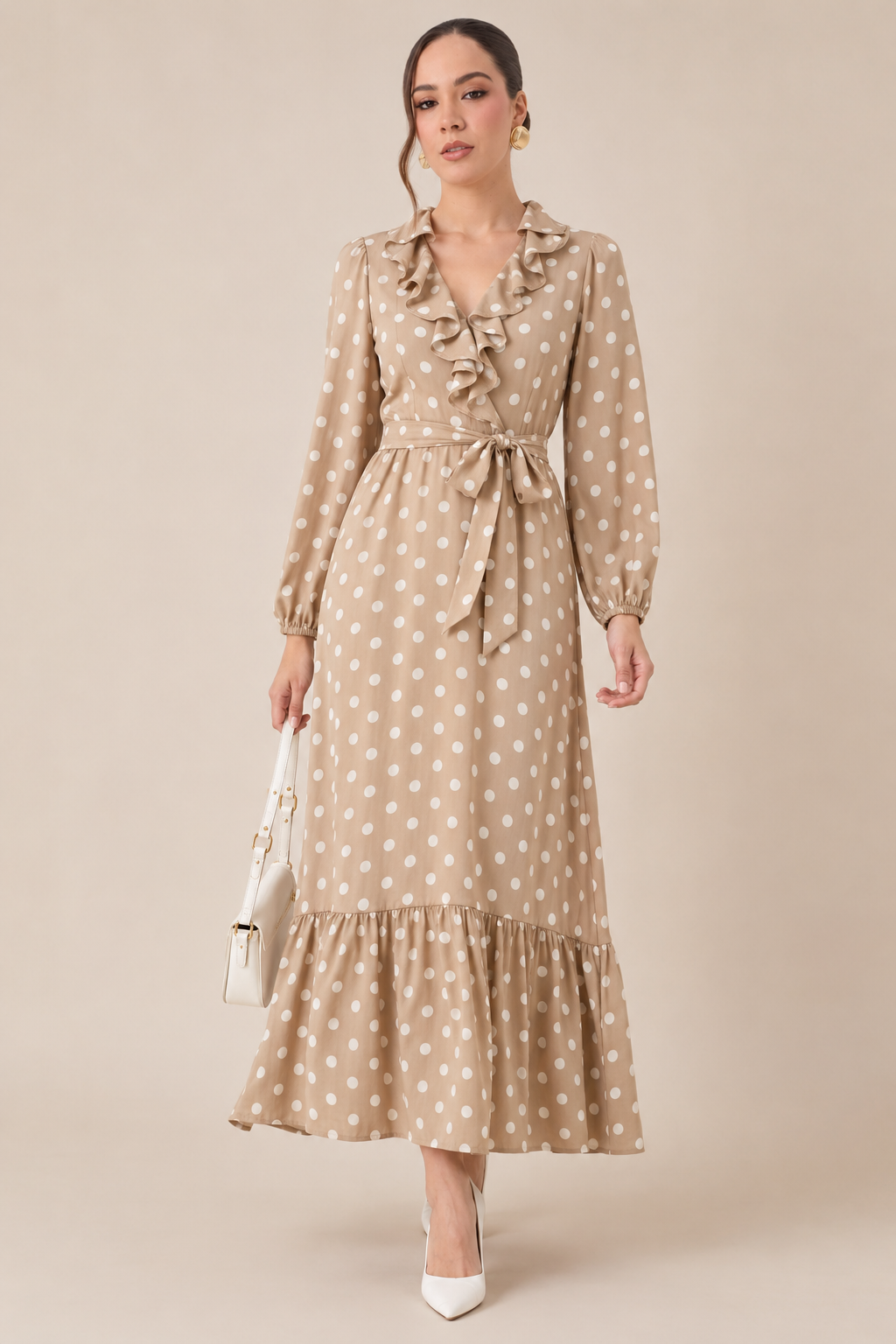 VESTIDO LUNARES CAMEL