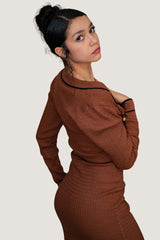 Vestido Largo Trama Contrast Café Terracota
