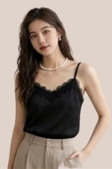 Blusa Satín Negra Tirantes Encaje