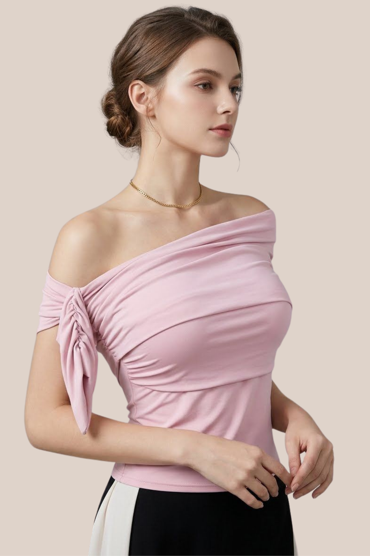 Blusa Rosa de Licra Cuello Asimetrico