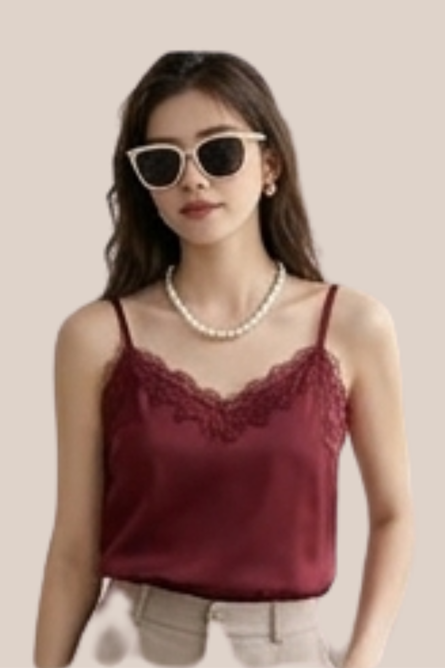 Blusa Satín Tinta Tirantes Encaje