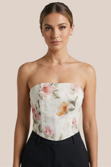 Top Beige Con Estampado de Flores