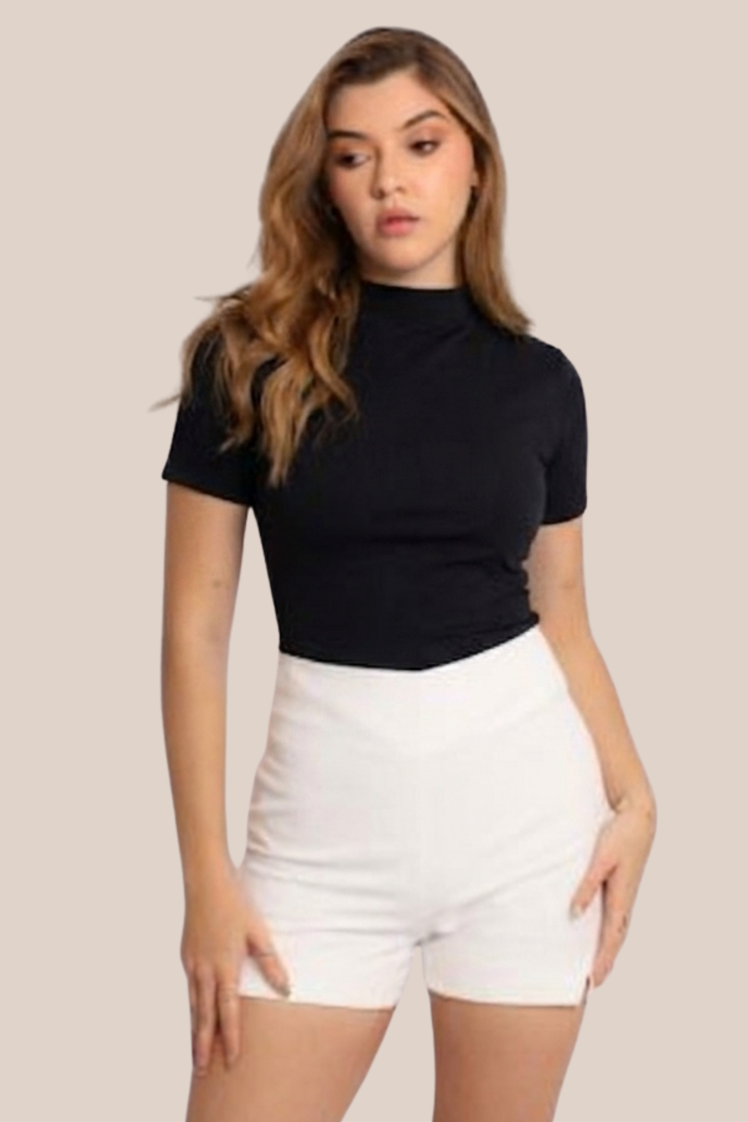Body Negro Manga Cuello Alto de Licra