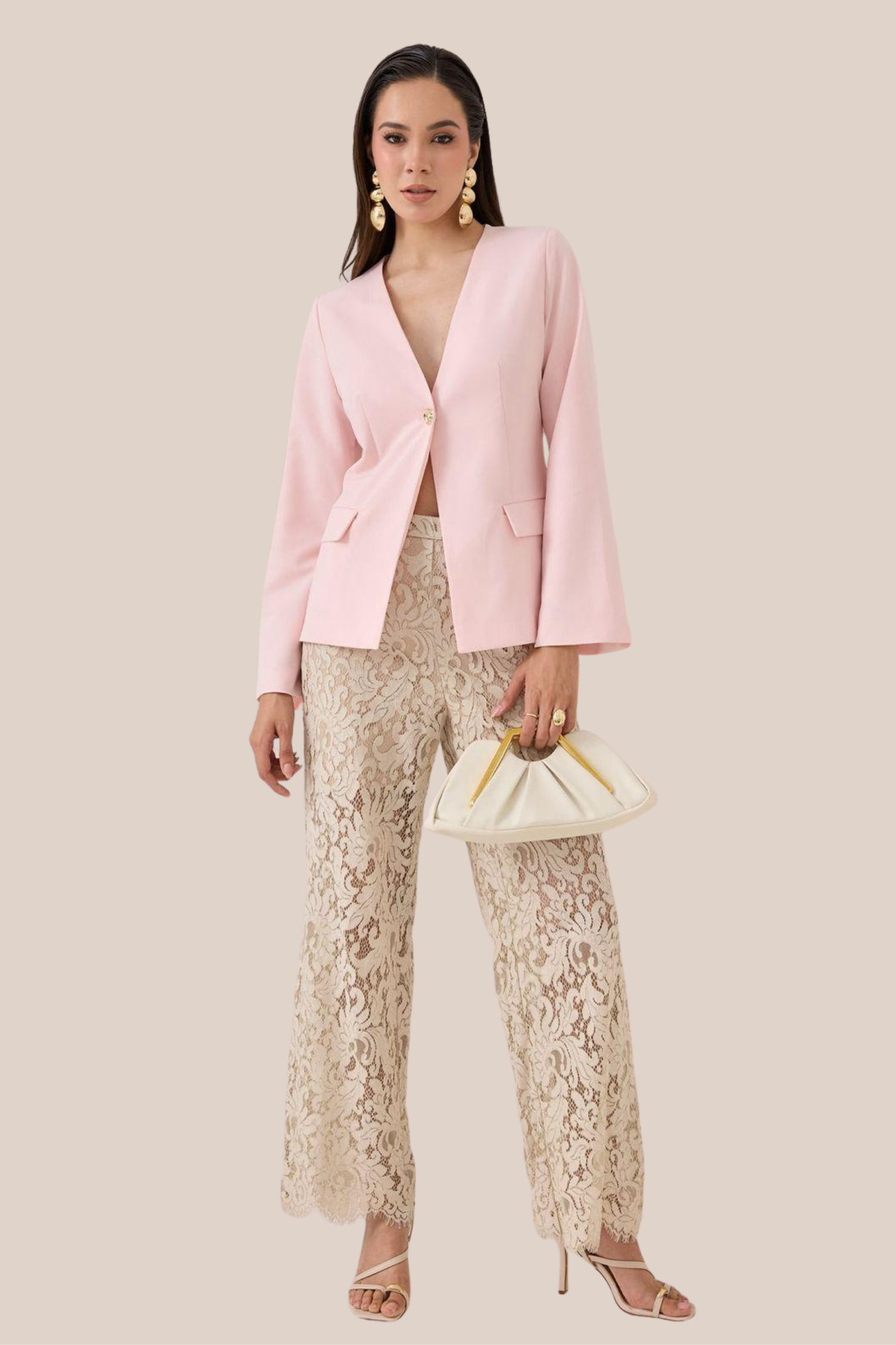 Saco Rosa Cuello V Botón Dorado