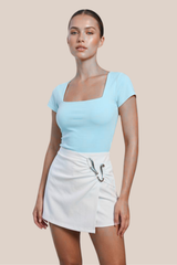 Blusa Azul Cuello Cuadrado
