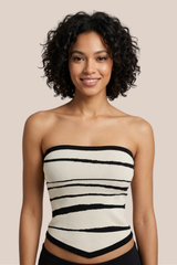 Blusa Top Beige Con Rayas Negras