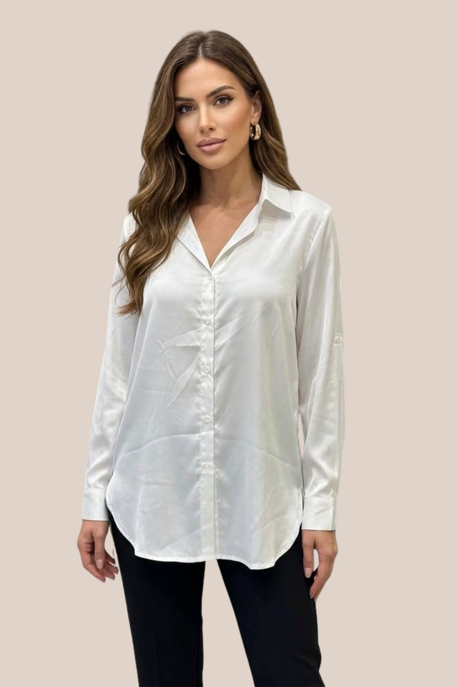 Blusa Blanca Cuello V Satin