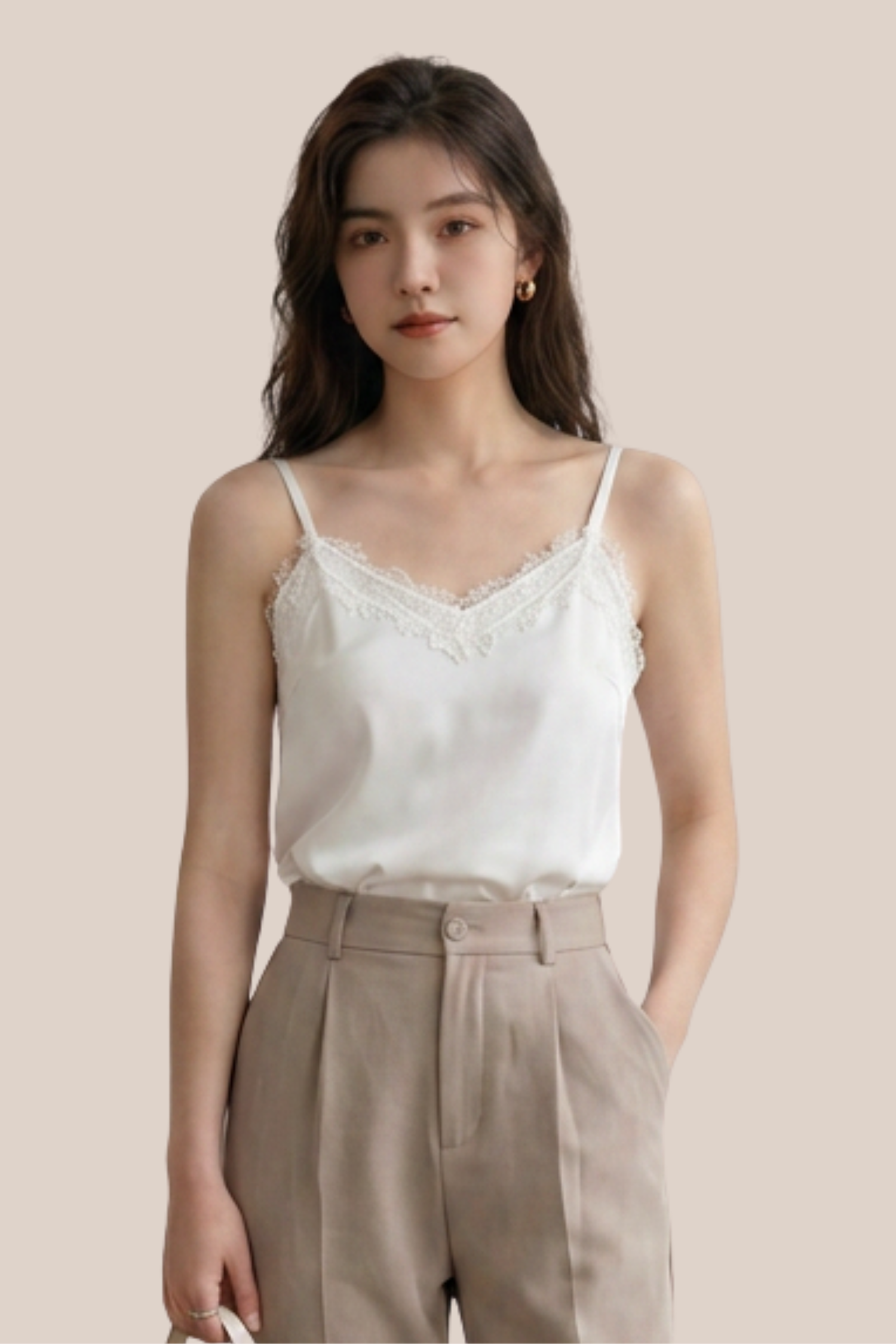 Blusa Satín Blanca Tirantes Encaje