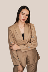 Conjunto de Saco y Pantalon Café Con Pedreria de Estrellas