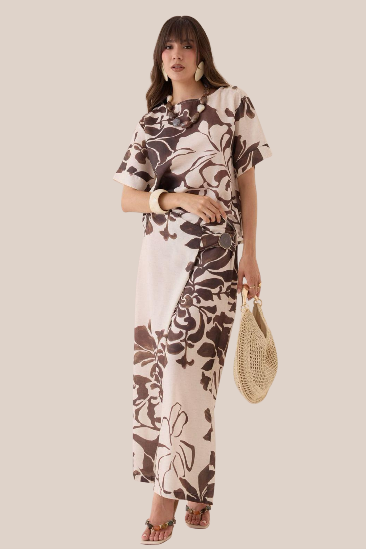 Conjunto Beige Estampado Hojas