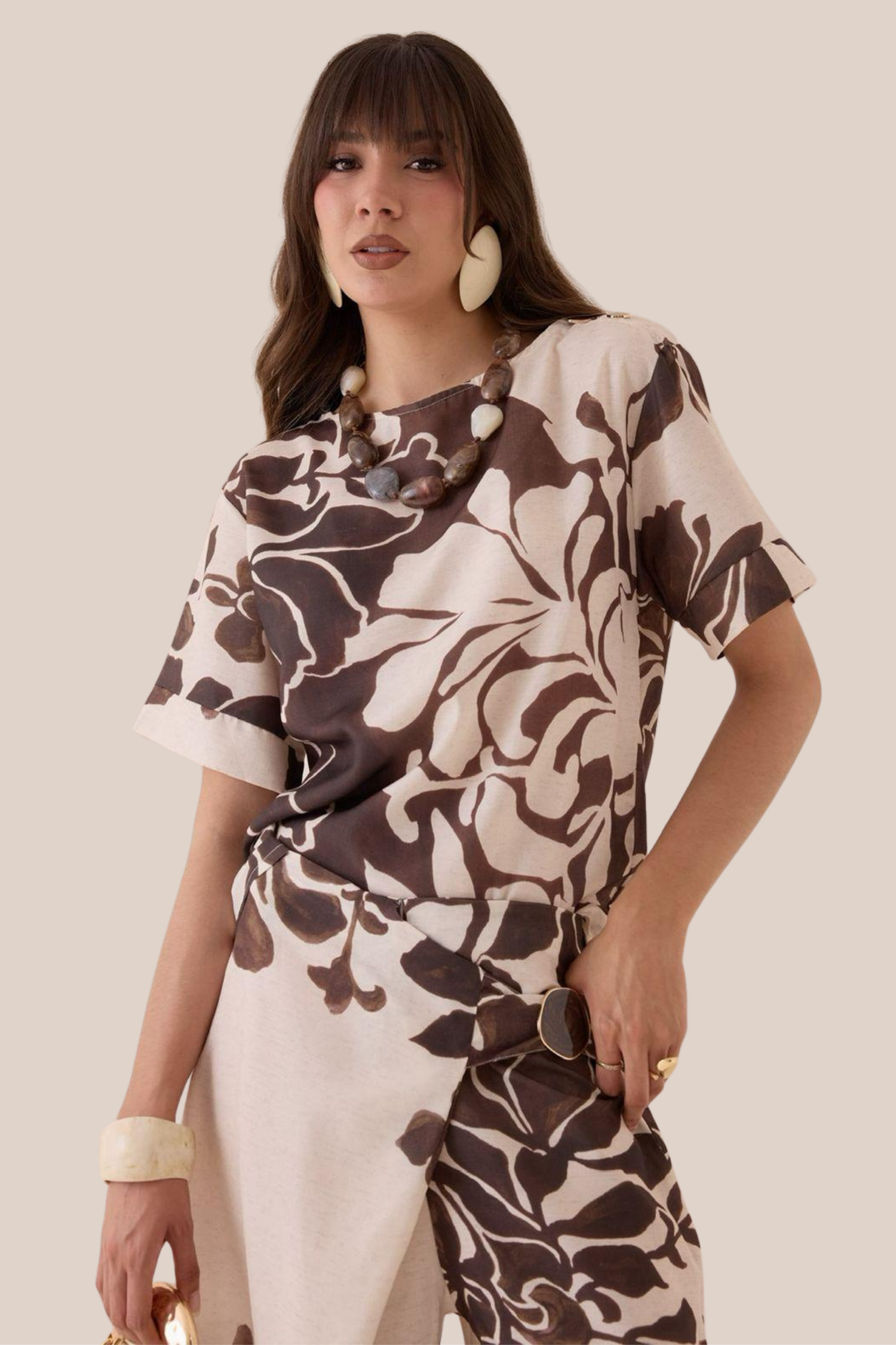 Conjunto Beige Estampado Hojas