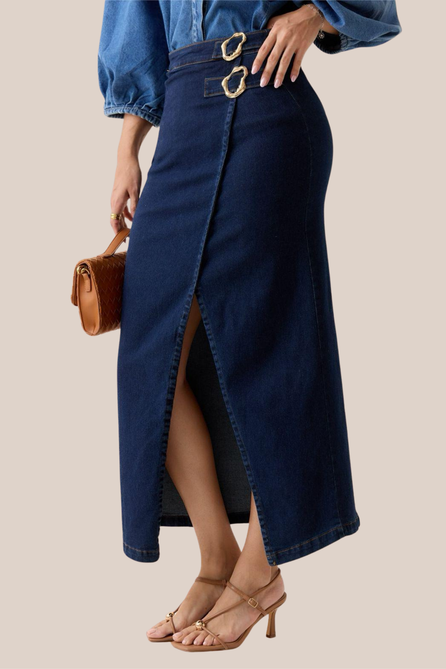 Falda Mezclilla Azul Marino Con Broches dorados