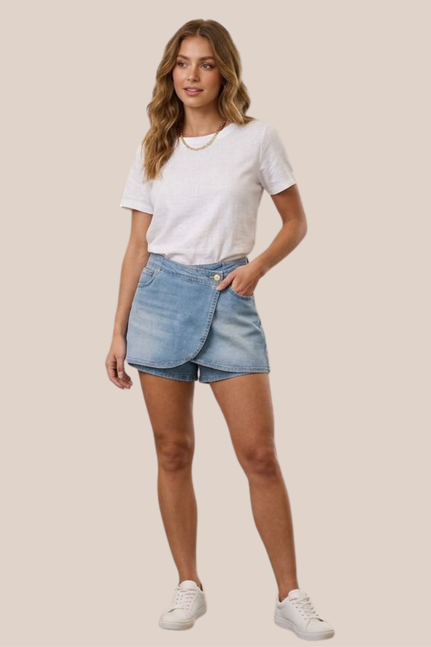 Short Falda de Mezclilla Botón Cruzado