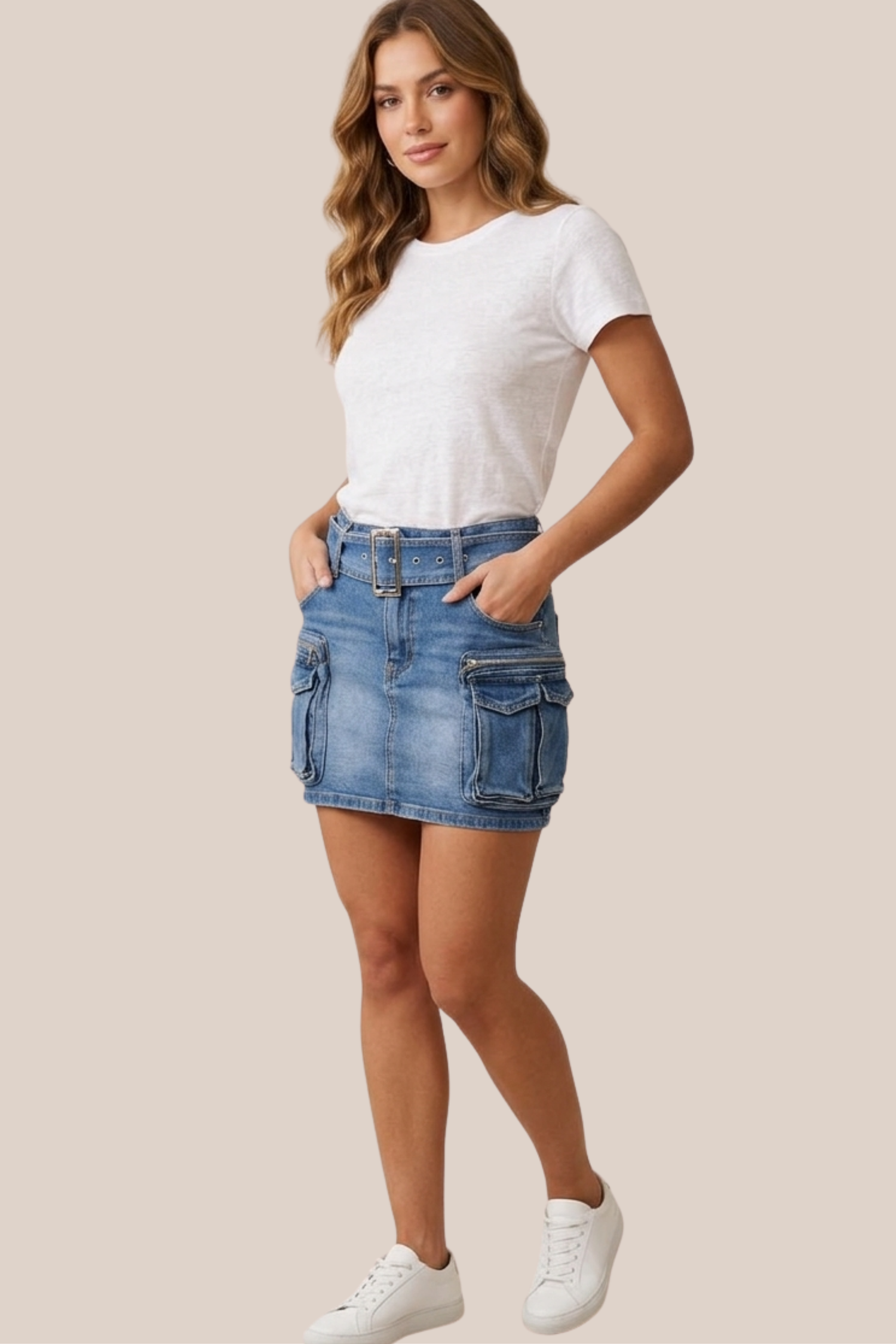 Falda de Mezclilla Con Bolsos Grandes