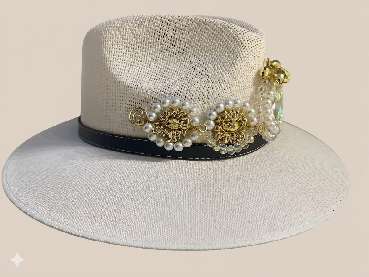 Sombrero Yute Con Alambrismo Blanco