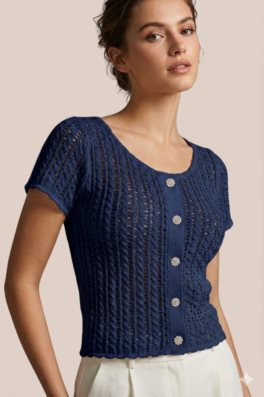 Blusa Crochet Azul Marino