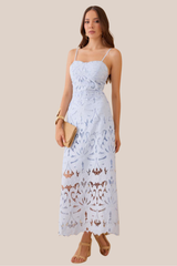 Vestido Azul Estilo Bustier de Encaje Floral