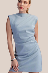 Vestido Corto Azul Cielo Licra Cuello Alto Sin Mangas