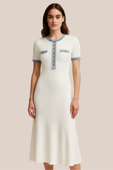 Vestido Blanco Con Detalles en Mezclilla