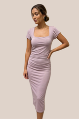 Vestido Morado Licra Cuello Cuadrado