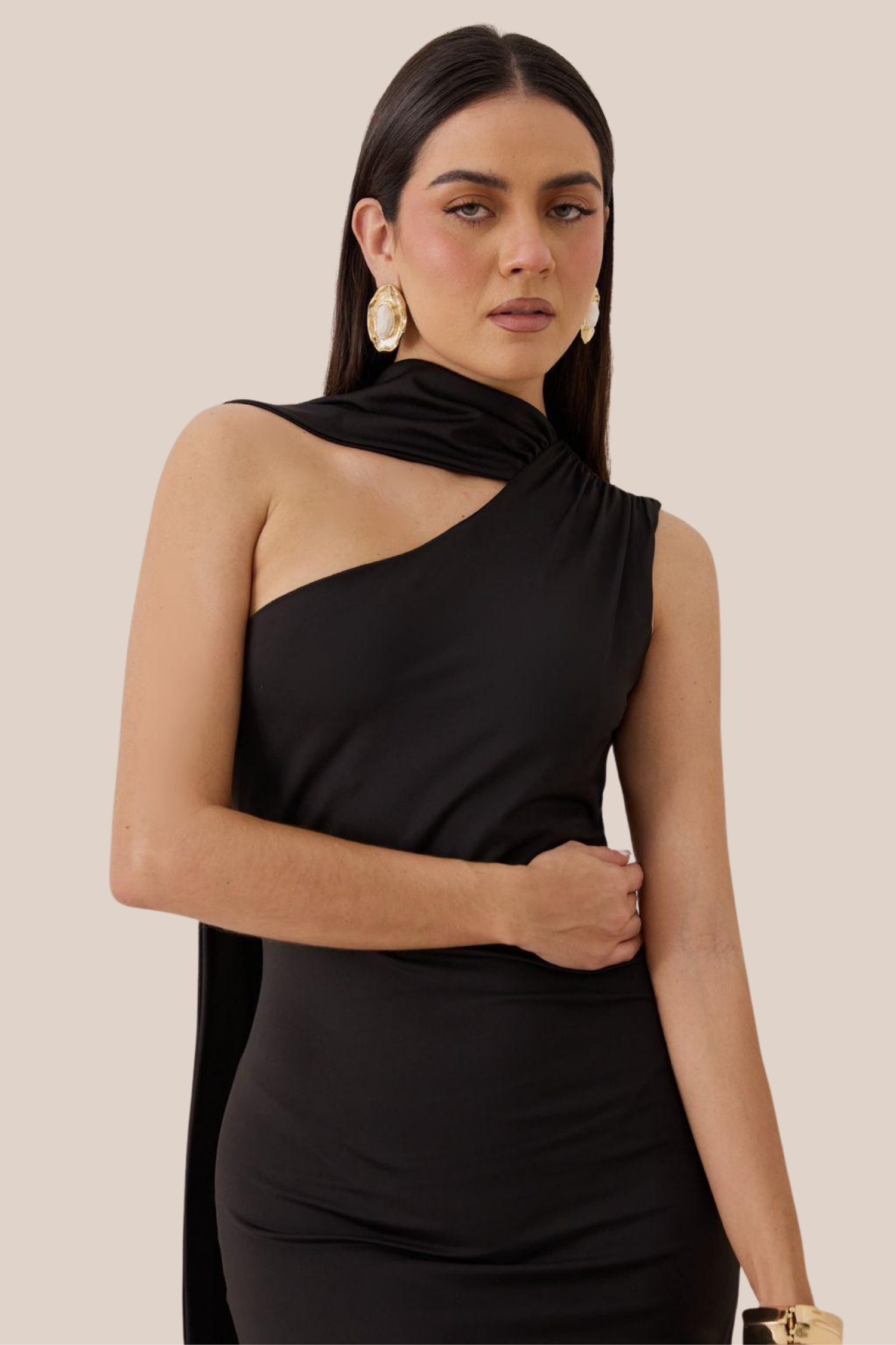Vestido Negro Licra Con Bufanda