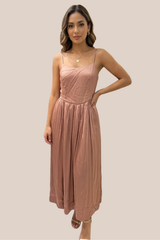 Vestido Rosa Malva Satinado de Tirantes