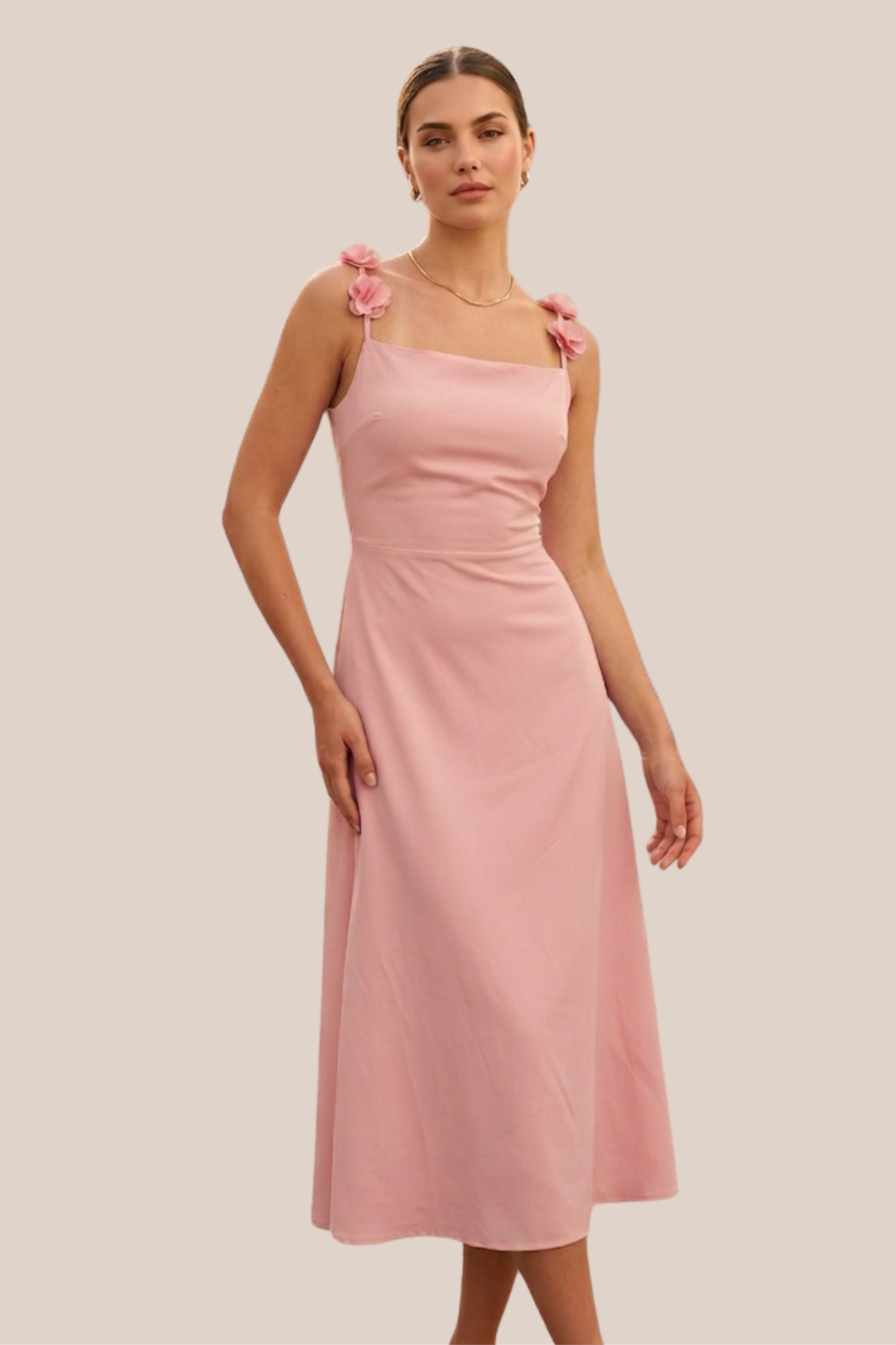 Vestido Rosa Satin Con Flores
