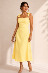 Vestido Amarillo Satin Con Flores
