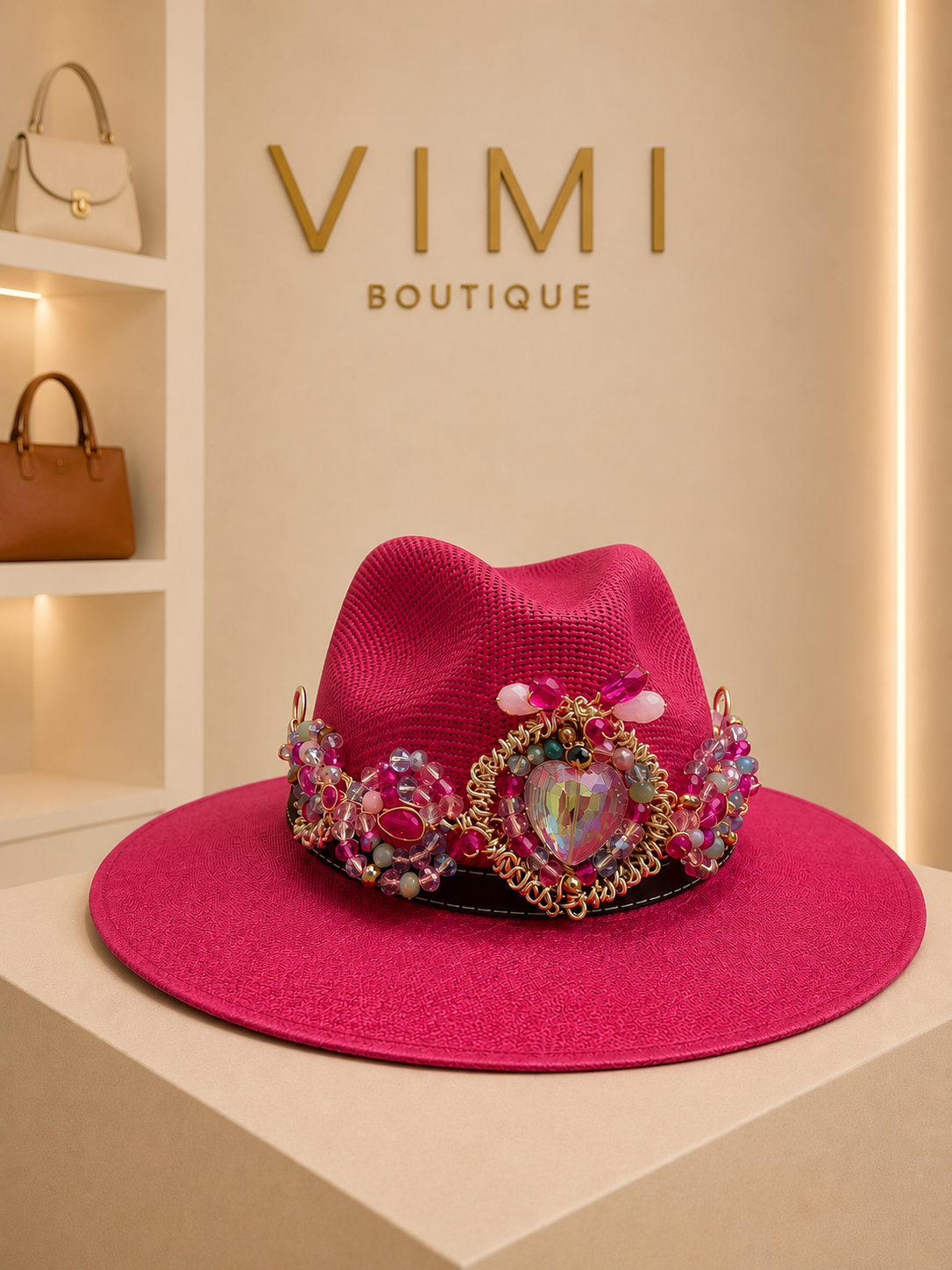 SOMBRERO FUCSIA CON CRISTALES