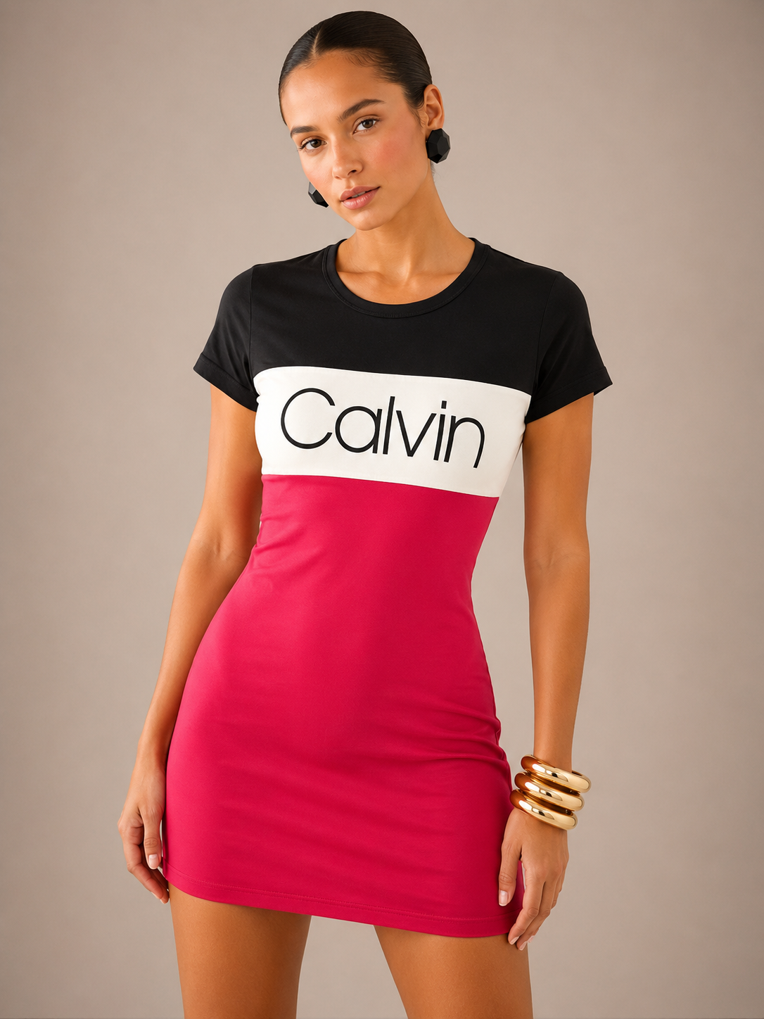 VESTIDO CALVIN KLEIN COLOR BLOCK FUCSIA