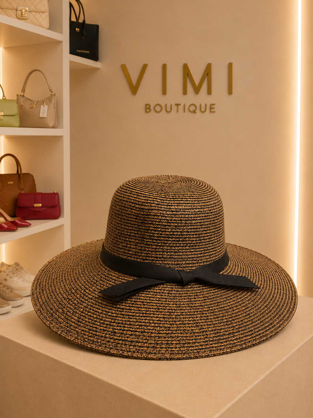 SOMBRERO DE ALA ANCHA CAFÉ CON LISTÓN NEGRO